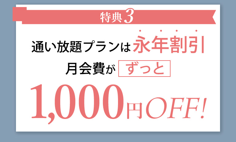 通いたい放題プラン永年1000円オフ※諸条件あり